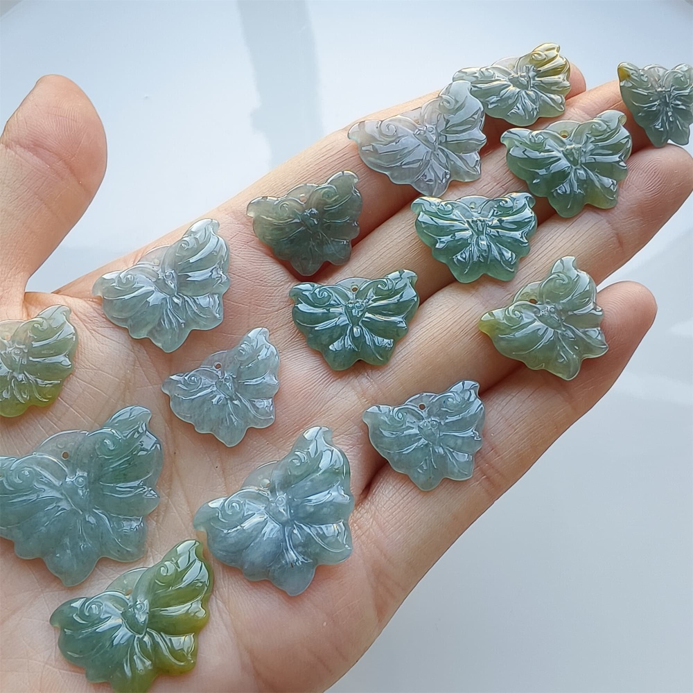 DDP 5pcs 16.5-26mm Natural Certificated Icy Blue Yellow Guatemalan Jadeite Butterfly Beads