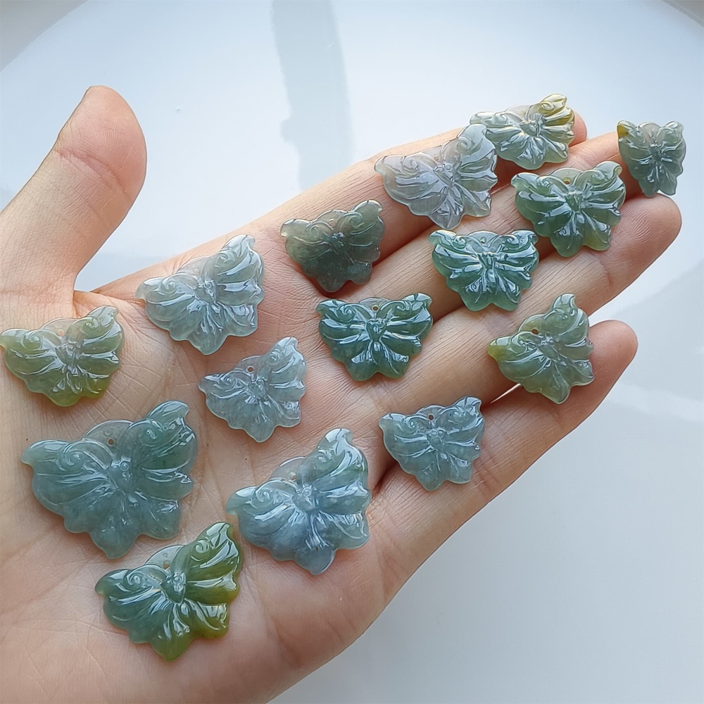 DDP 5pcs 16.5-26mm Natural Certificated Icy Blue Yellow Guatemalan Jadeite Butterfly Beads