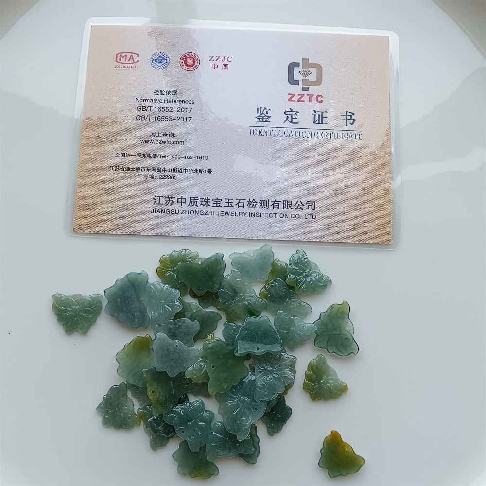 DDP 5pcs 16.5-26mm Natural Certificated Icy Blue Yellow Guatemalan Jadeite Butterfly Beads