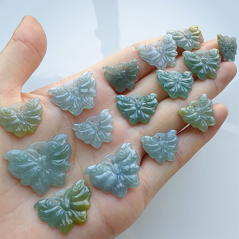 DDP 5pcs 16.5-26mm Natural Certificated Icy Blue Yellow Guatemalan Jadeite Butterfly Beads