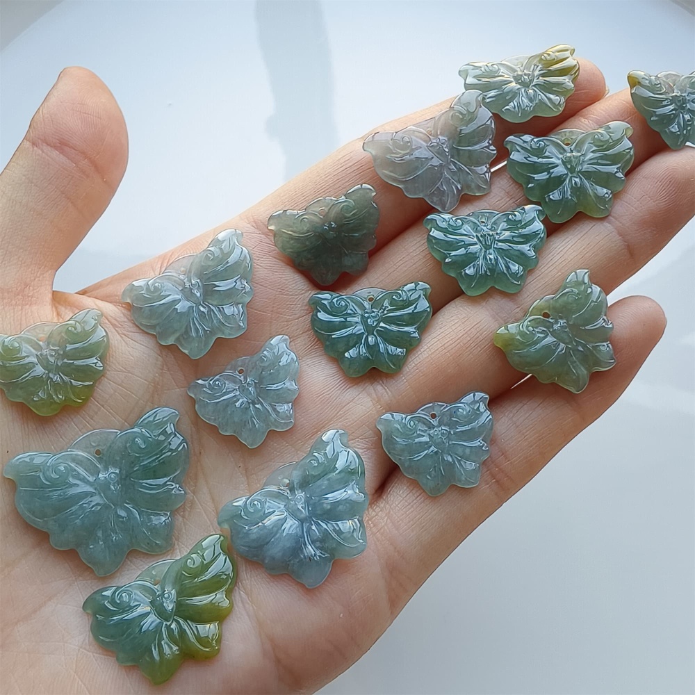 DDP 5pcs 16.5-26mm Natural Certificated Icy Blue Yellow Guatemalan Jadeite Butterfly Beads