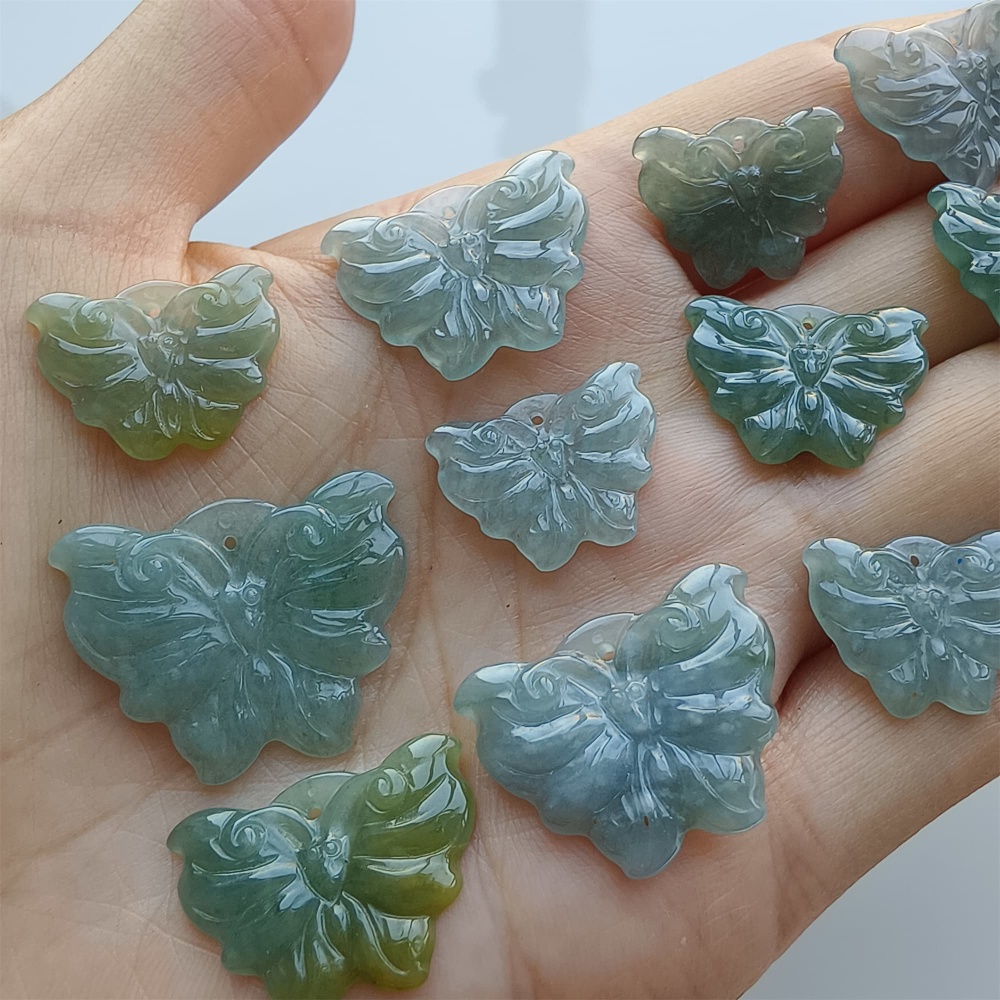 DDP 5pcs 16.5-26mm Natural Certificated Icy Blue Yellow Guatemalan Jadeite Butterfly Beads