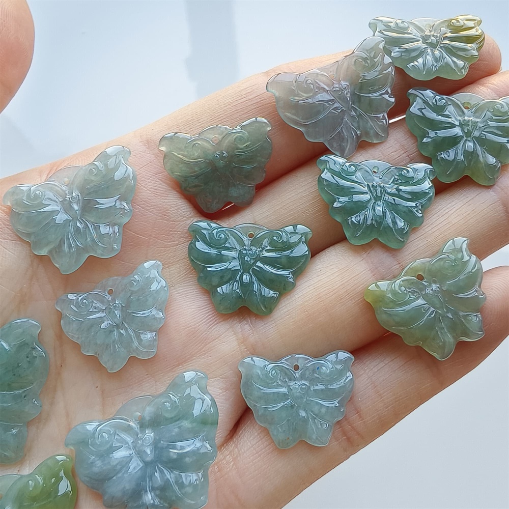 DDP 5pcs 16.5-26mm Natural Certificated Icy Blue Yellow Guatemalan Jadeite Butterfly Beads