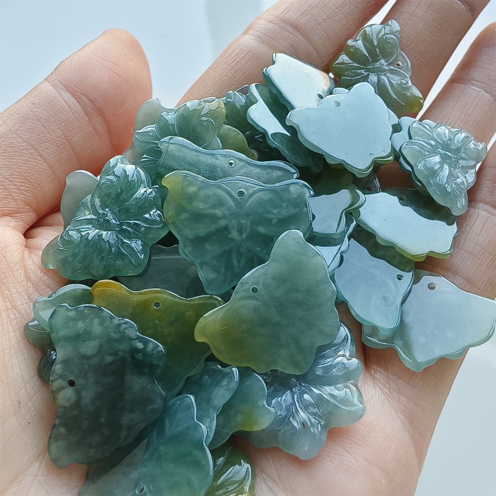 DDP 5pcs 16.5-26mm Natural Certificated Icy Blue Yellow Guatemalan Jadeite Butterfly Beads