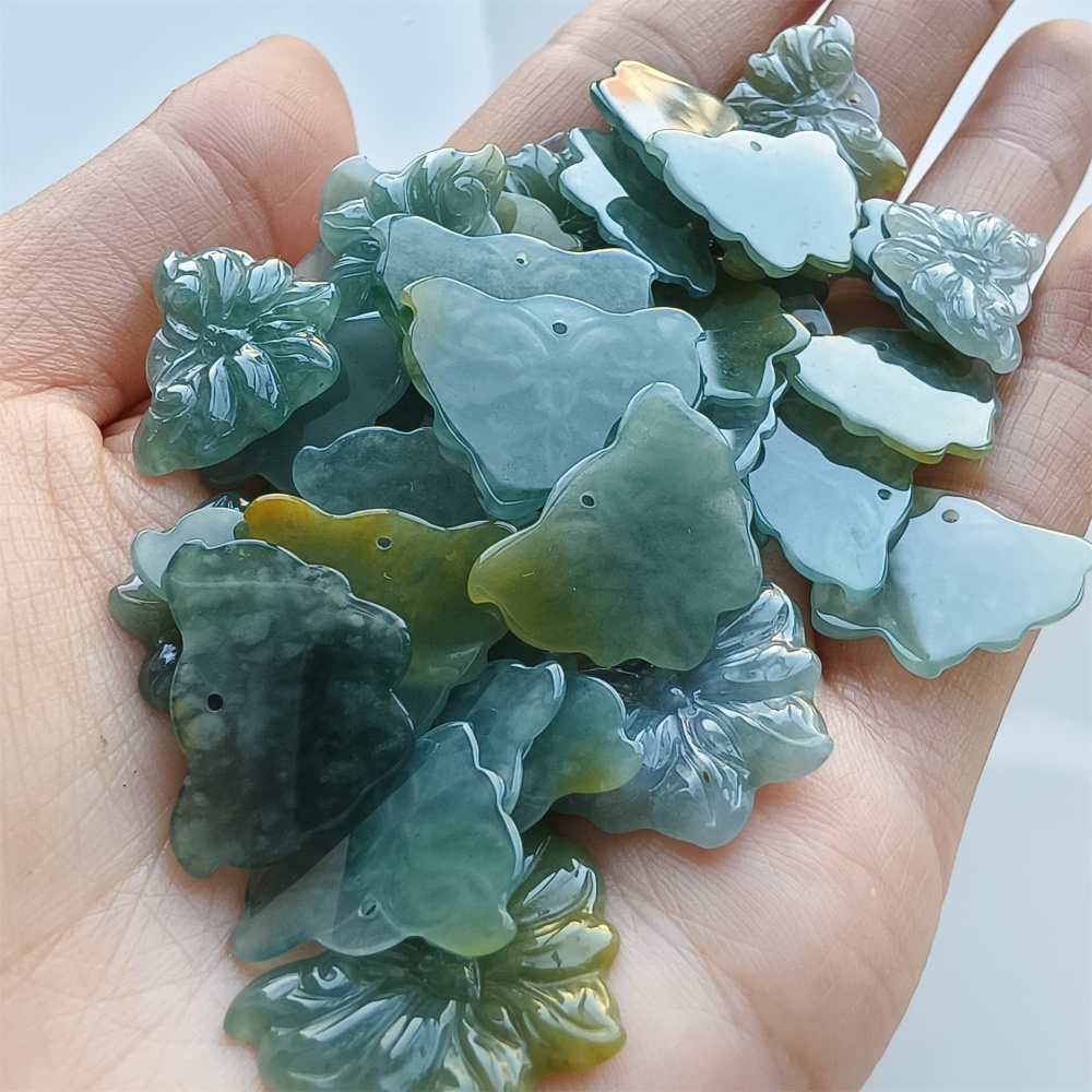DDP 5pcs 16.5-26mm Natural Certificated Icy Blue Yellow Guatemalan Jadeite Butterfly Beads