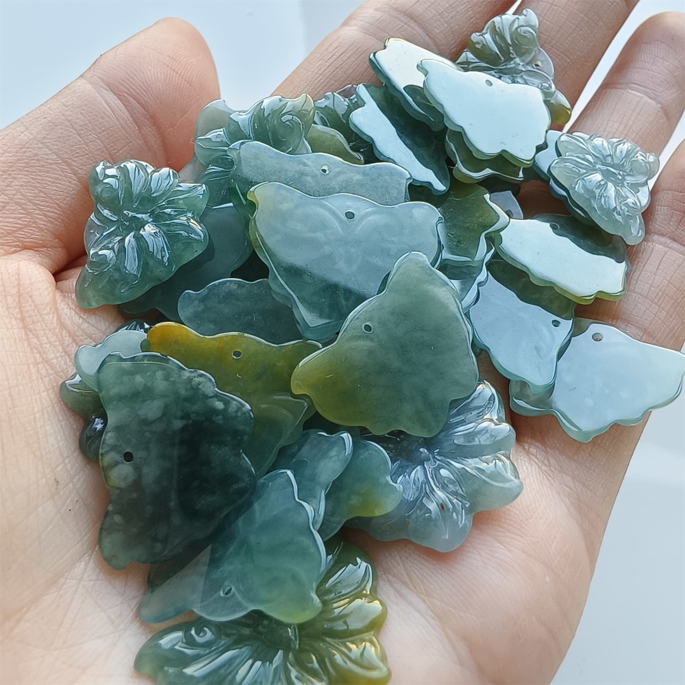 DDP 5pcs 16.5-26mm Natural Certificated Icy Blue Yellow Guatemalan Jadeite Butterfly Beads