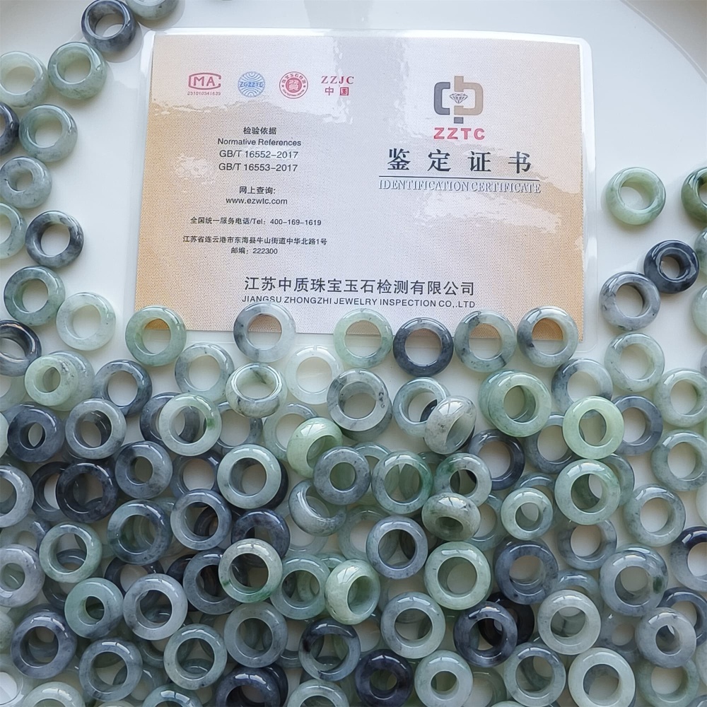 DDP 5pcs 16-17mm Natural Type A Untreated Black Chicken Species Green White Burmese Jadeite Donut And Ring Beads