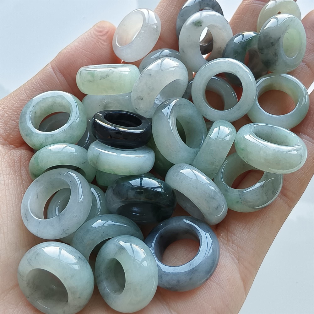 DDP 5pcs 16-17mm Natural Type A Untreated Black Chicken Species Green White Burmese Jadeite Donut And Ring Beads