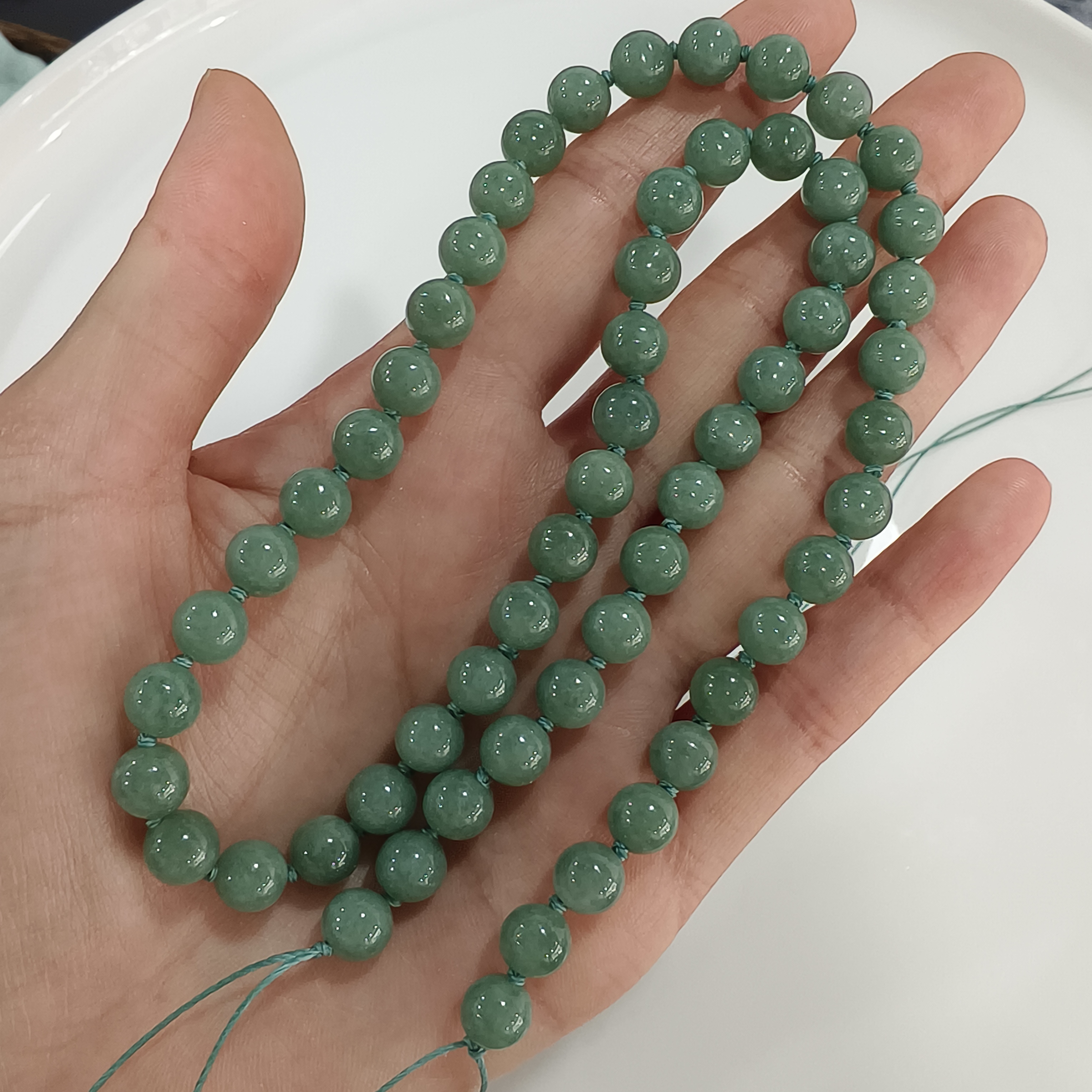 Custom order: 10 strands of green jadeite beads (processing fee included) and 5 strands yellow jadeite beads labor fee