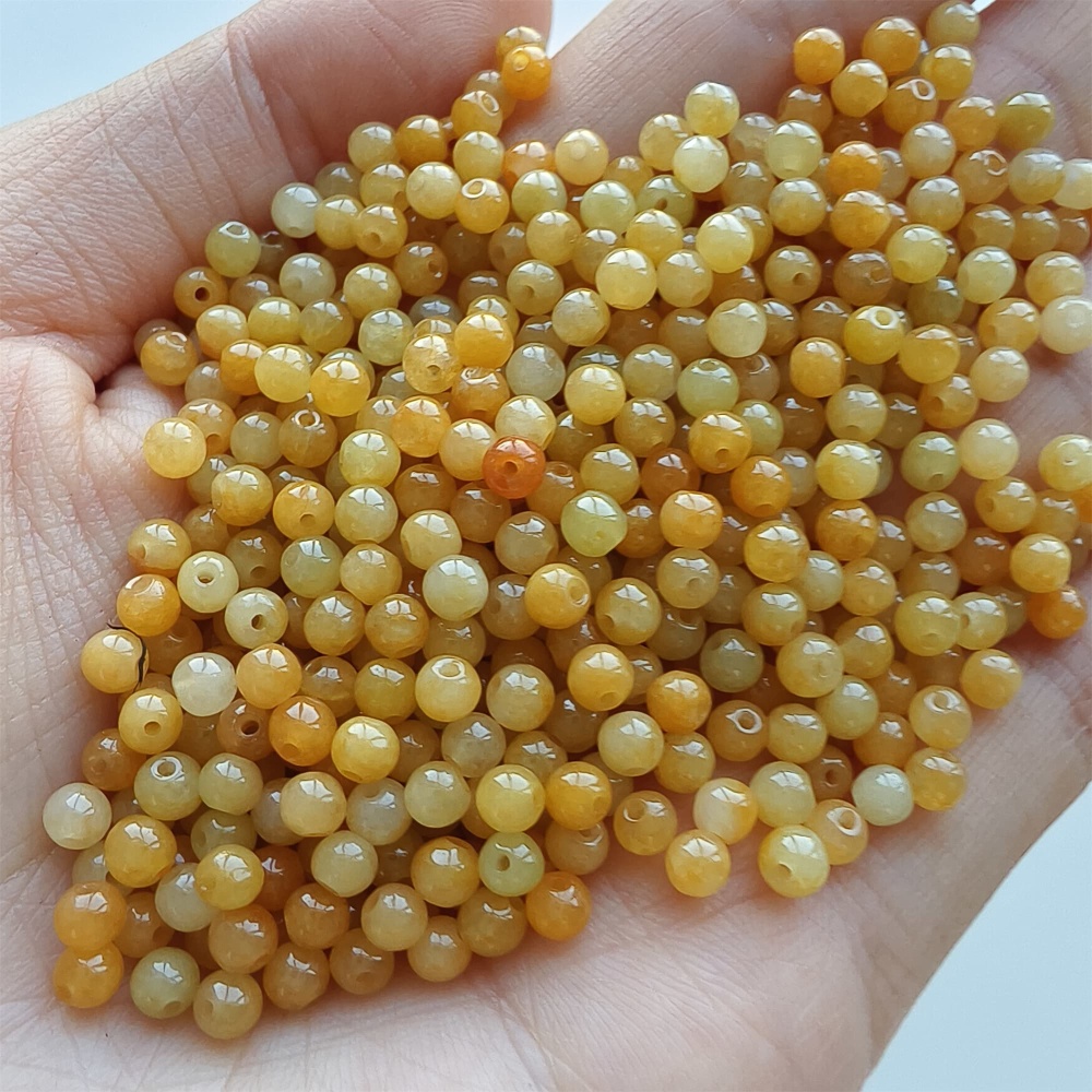 DDP 50pcs 3.5mm Natural Certificated Yellow Burmese Jadeite Round Beads