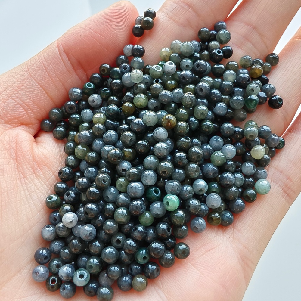 DDP 100pcs 3.5mm Natural Type A Untreated Yellow Black Chicken Species Burmese Jadeite Round Beads