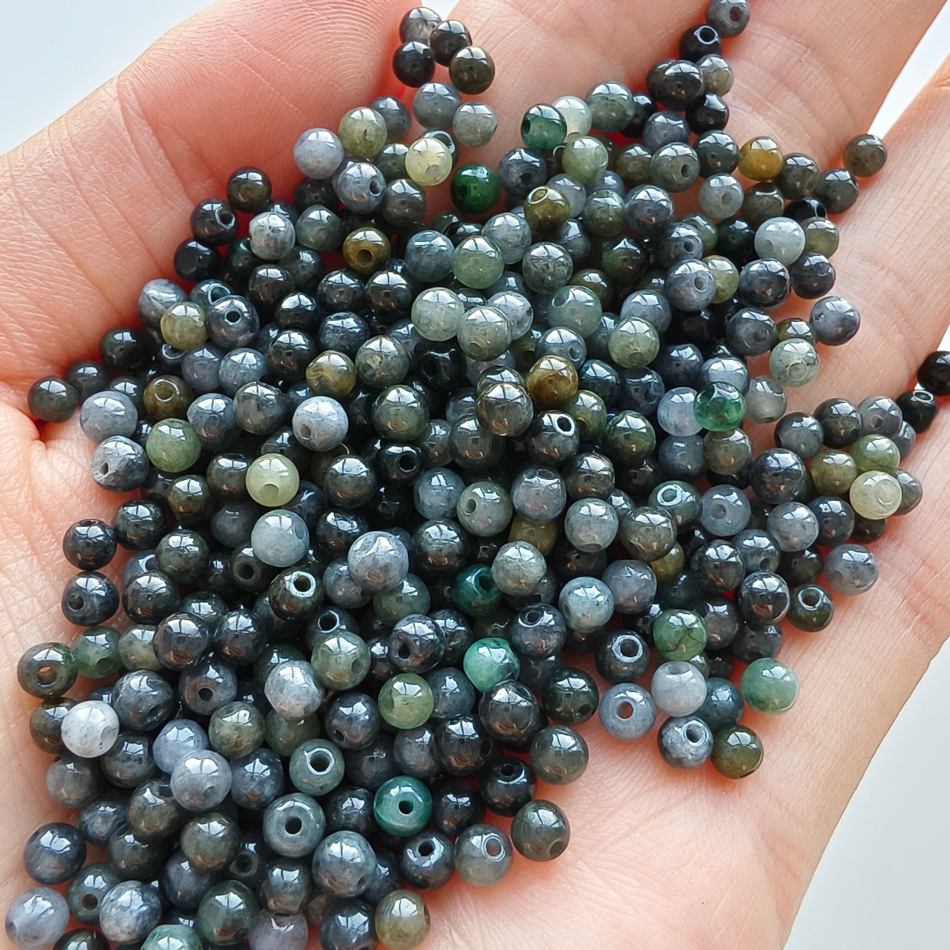 DDP 100pcs 3.5mm Natural Type A Untreated Yellow Black Chicken Species Burmese Jadeite Round Beads