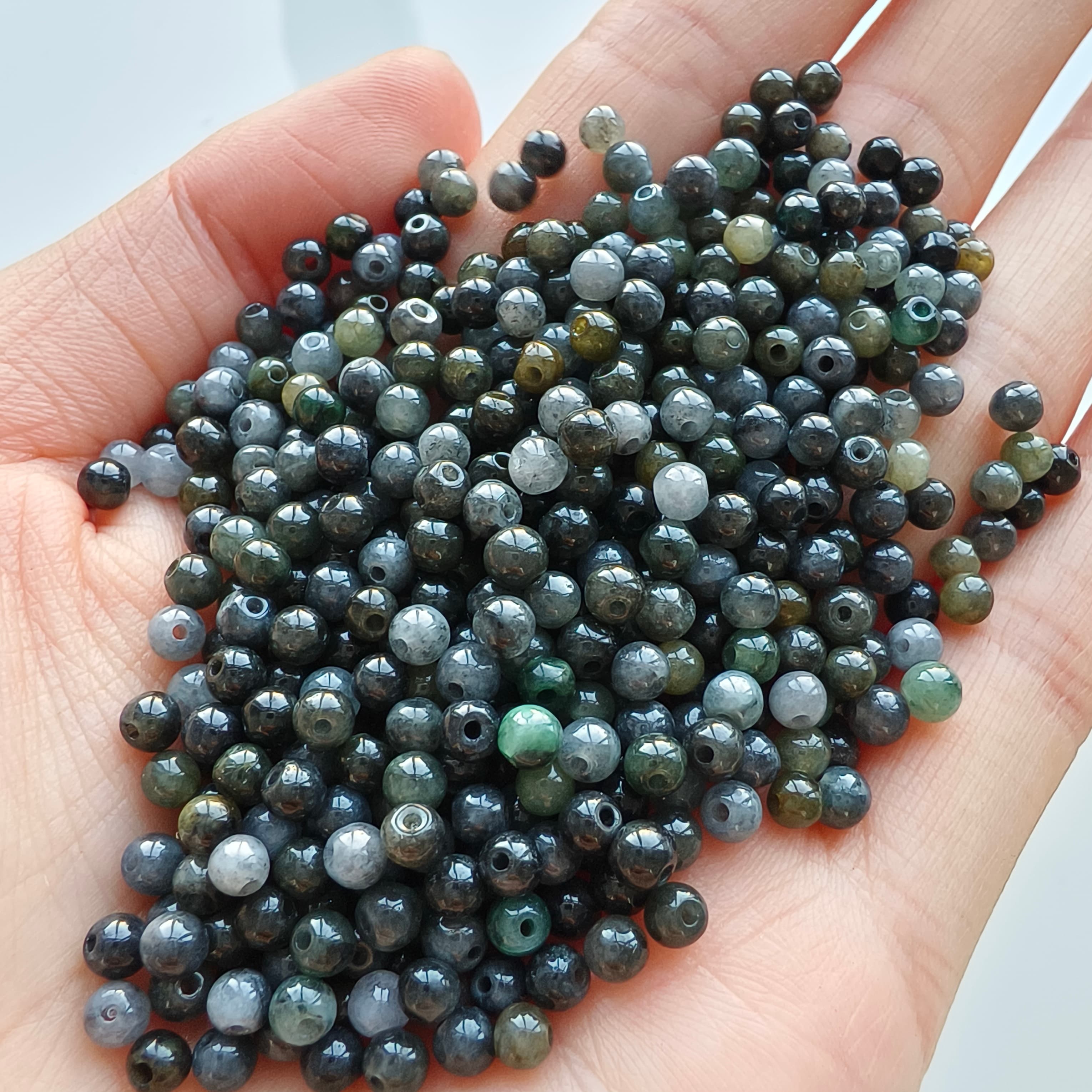 DDP 100pcs 3.5mm Natural Type A Untreated Yellow Black Chicken Species Burmese Jadeite Round Beads