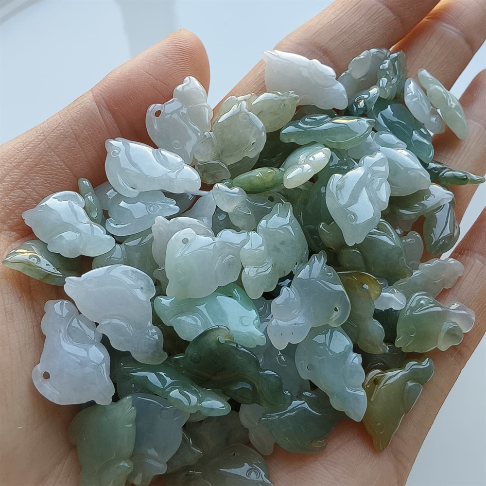 DDP 10pcs 15-19mm Natural Certificated Type A Green White Yellow Burmese Jadeite Dolphin Beads