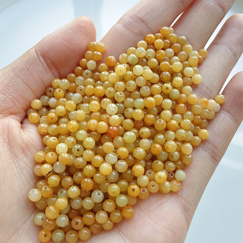 DDP 50pcs 3.5mm Natural Certificated Yellow Burmese Jadeite Round Beads