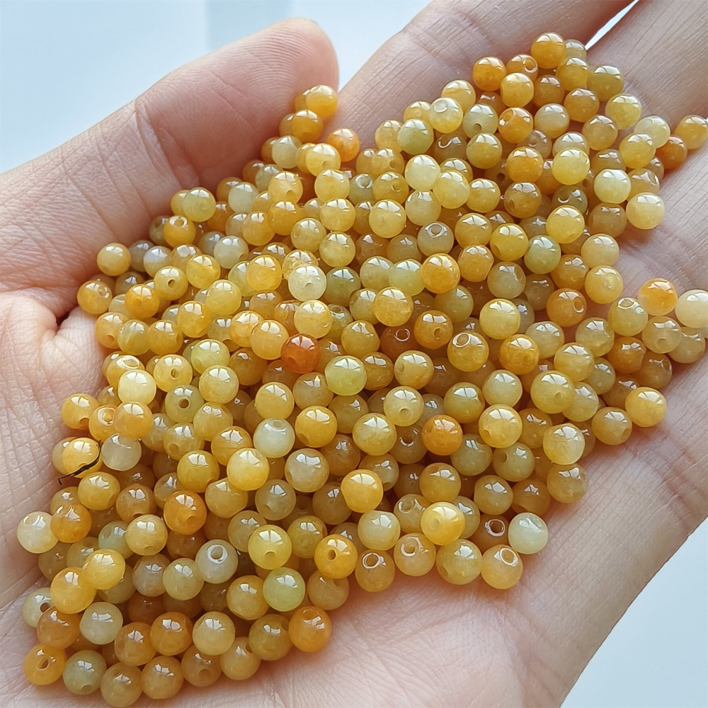 DDP 50pcs 3.5mm Natural Certificated Yellow Burmese Jadeite Round Beads