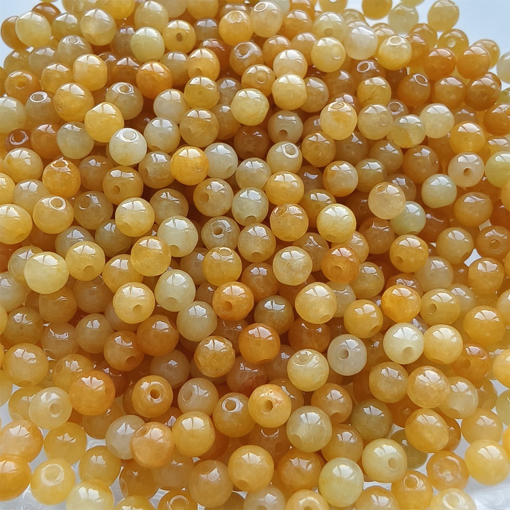 DDP 50pcs 3.5mm Natural Certificated Yellow Burmese Jadeite Round Beads