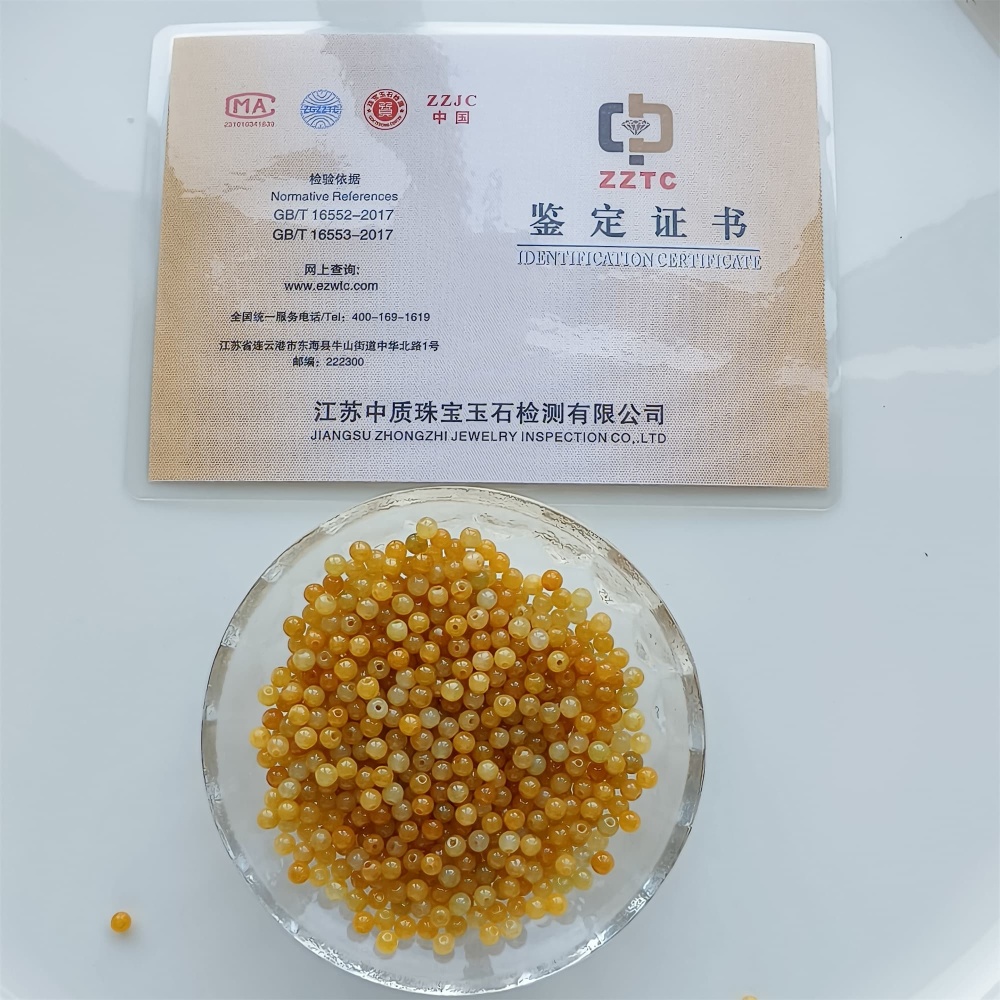 DDP 50pcs 3.5mm Natural Certificated Yellow Burmese Jadeite Round Beads