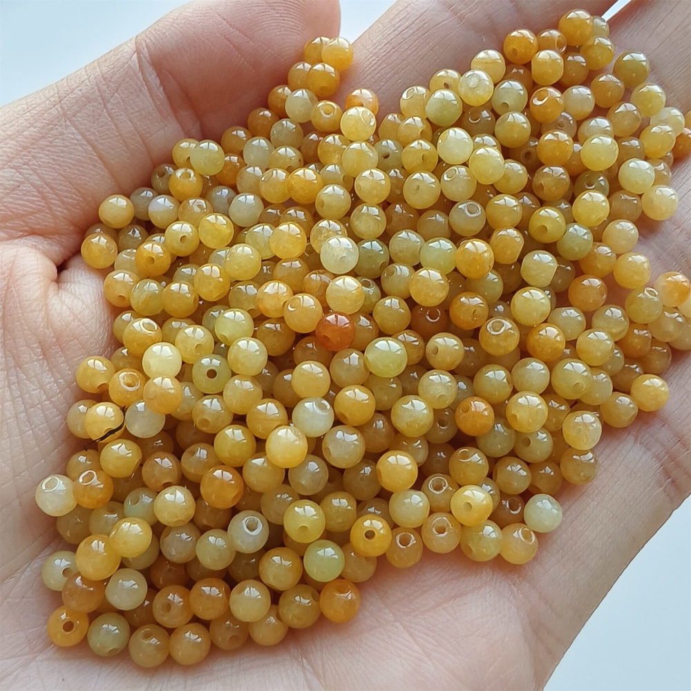 DDP 50pcs 3.5mm Natural Certificated Yellow Burmese Jadeite Round Beads
