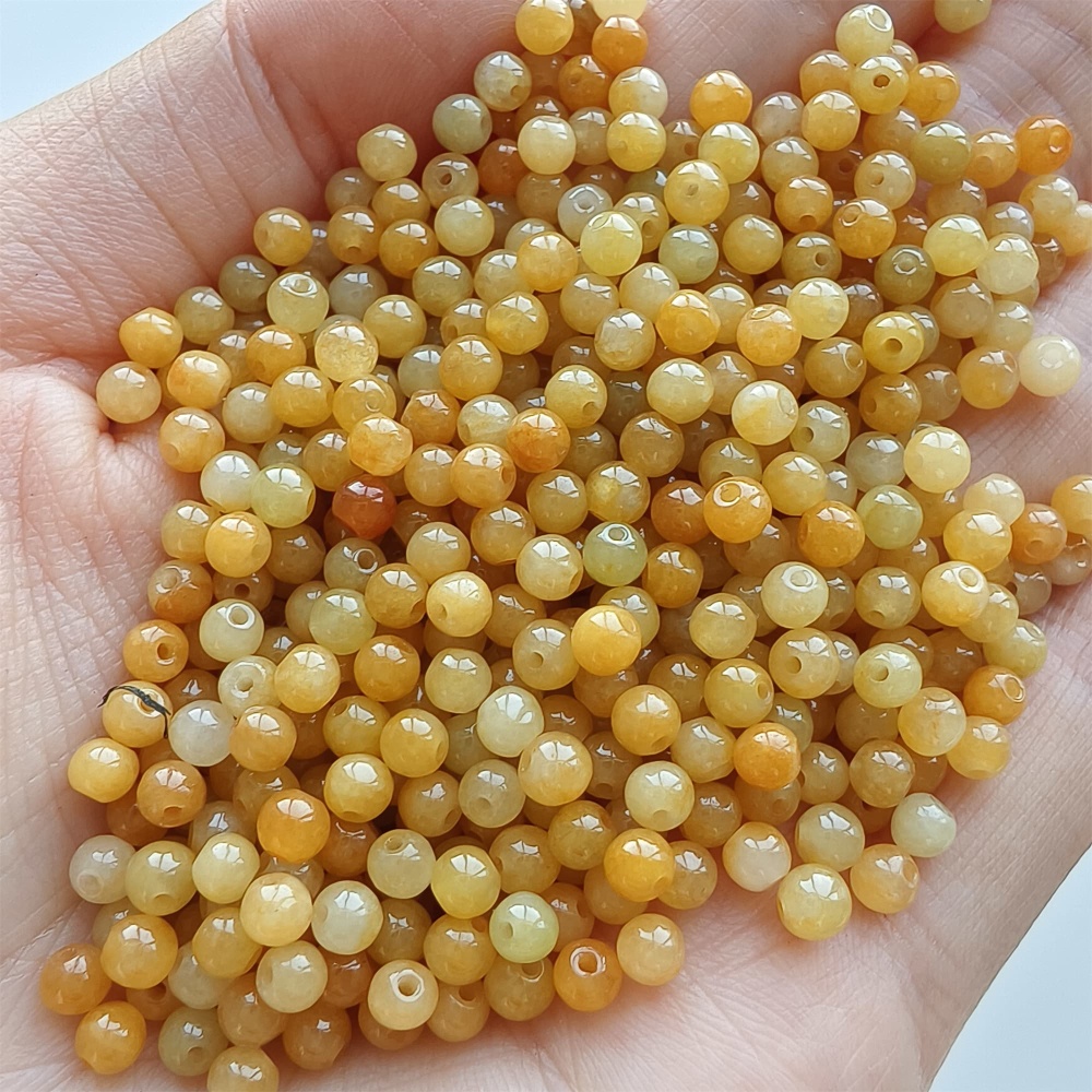 DDP 50pcs 3.5mm Natural Certificated Yellow Burmese Jadeite Round Beads