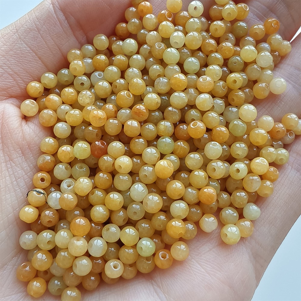DDP 50pcs 3.5mm Natural Certificated Yellow Burmese Jadeite Round Beads