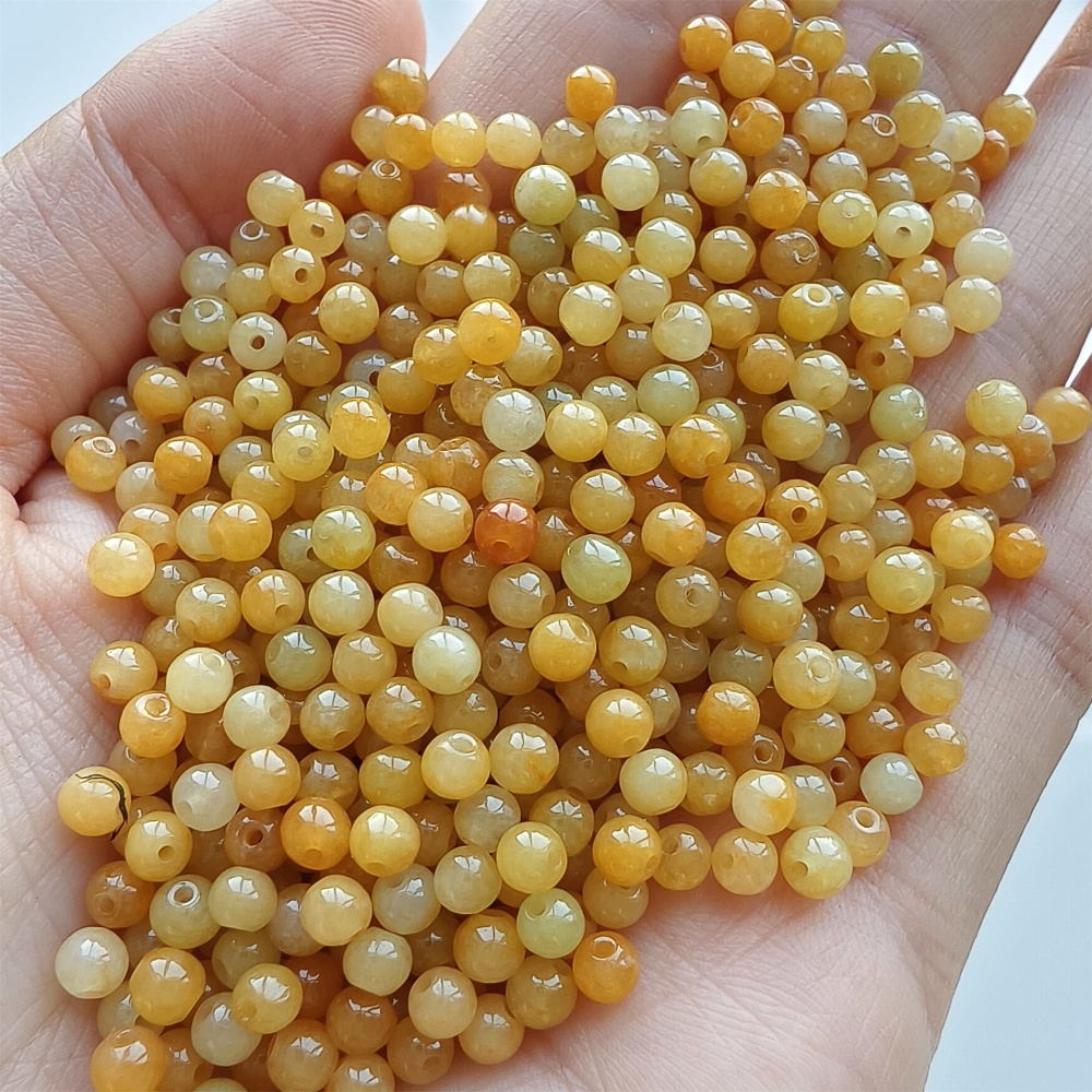 DDP 50pcs 3.5mm Natural Certificated Yellow Burmese Jadeite Round Beads