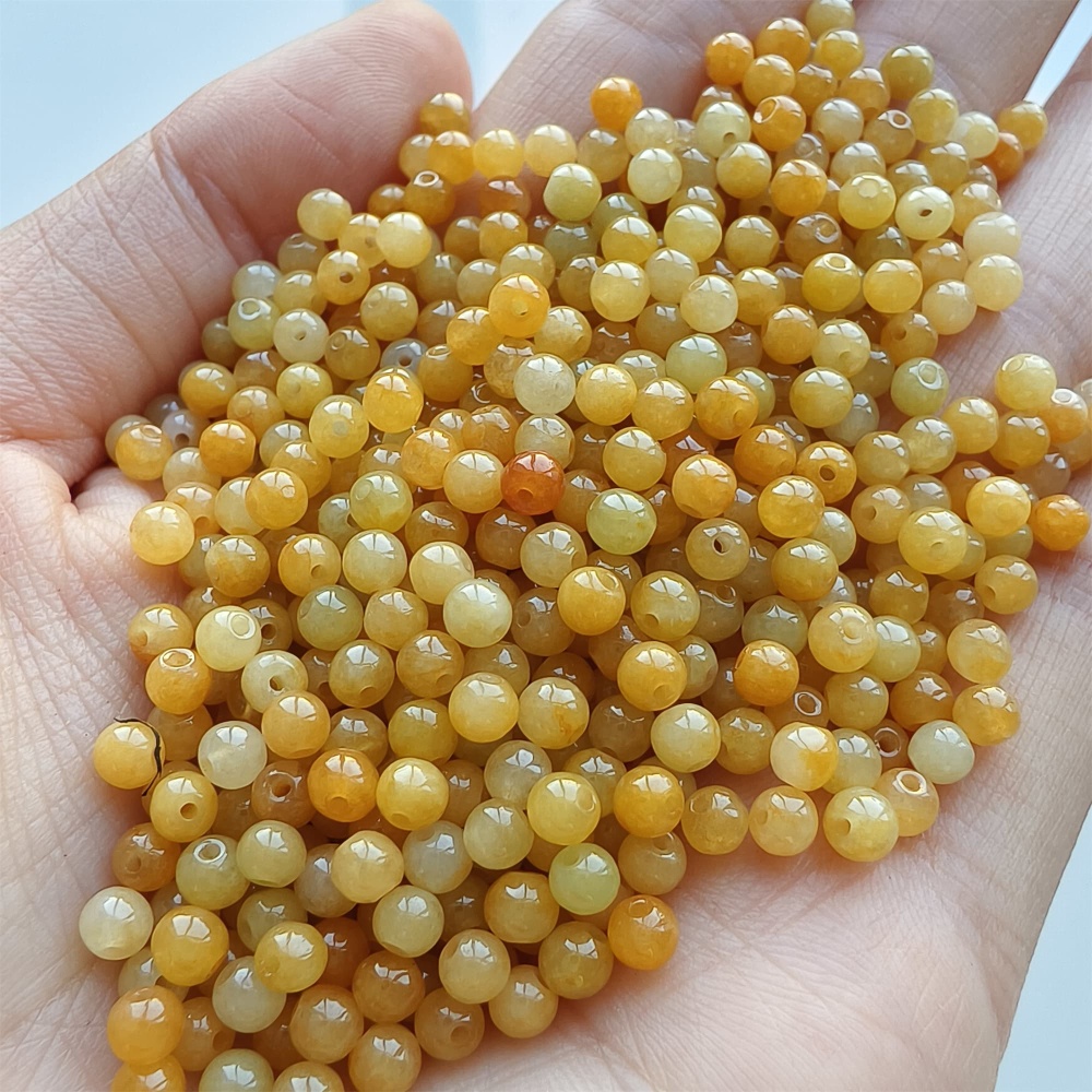 DDP 50pcs 3.5mm Natural Certificated Yellow Burmese Jadeite Round Beads