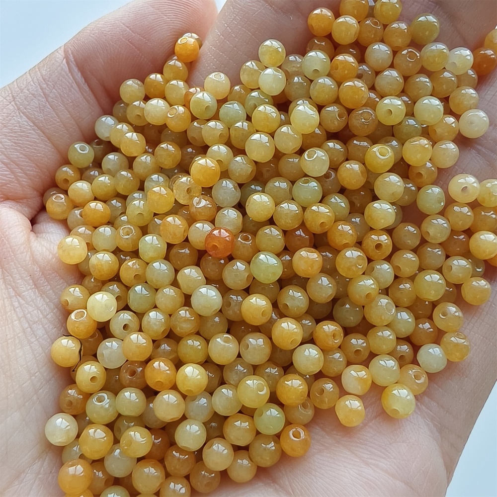 DDP 50pcs 3.5mm Natural Certificated Yellow Burmese Jadeite Round Beads