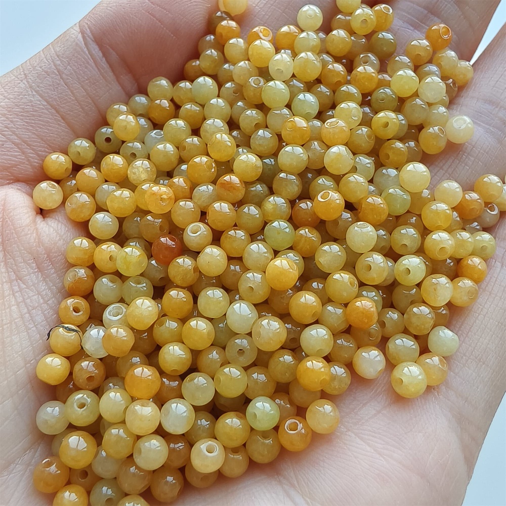 DDP 50pcs 3.5mm Natural Certificated Yellow Burmese Jadeite Round Beads