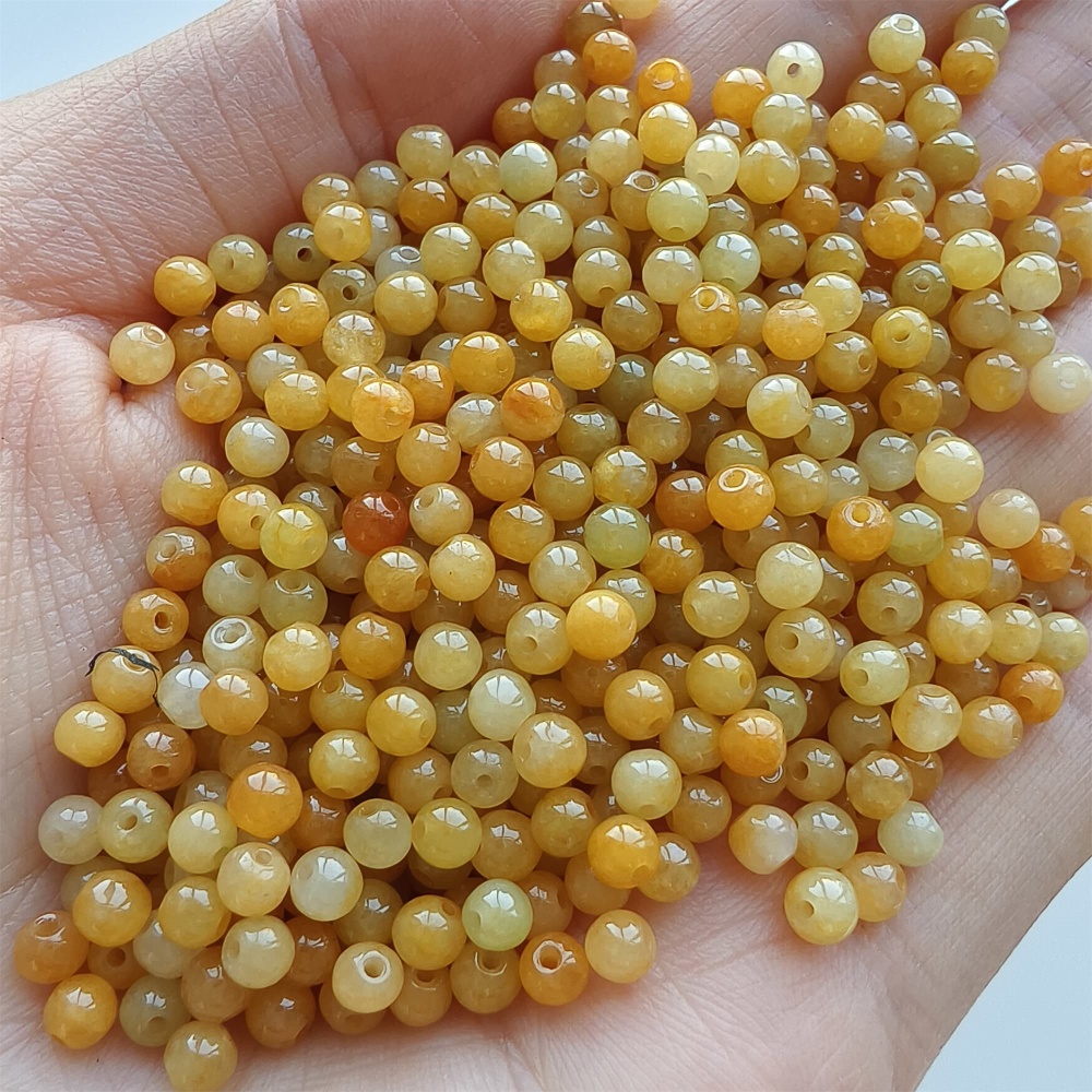 DDP 50pcs 3.5mm Natural Certificated Yellow Burmese Jadeite Round Beads