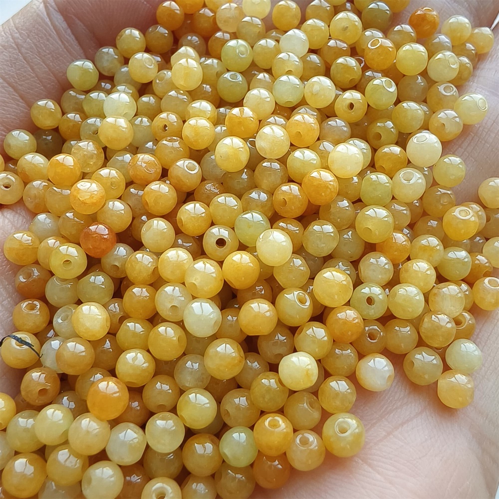 DDP 50pcs 3.5mm Natural Certificated Yellow Burmese Jadeite Round Beads