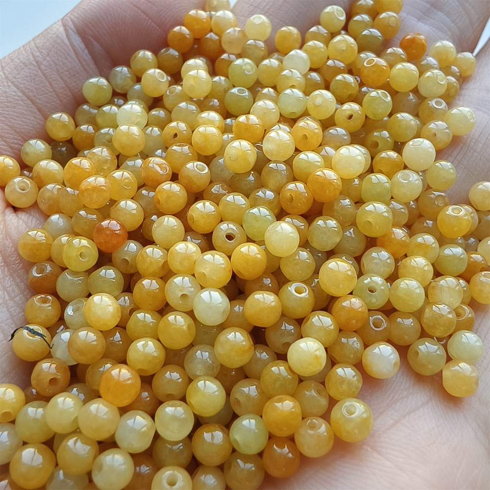 DDP 50pcs 3.5mm Natural Certificated Yellow Burmese Jadeite Round Beads