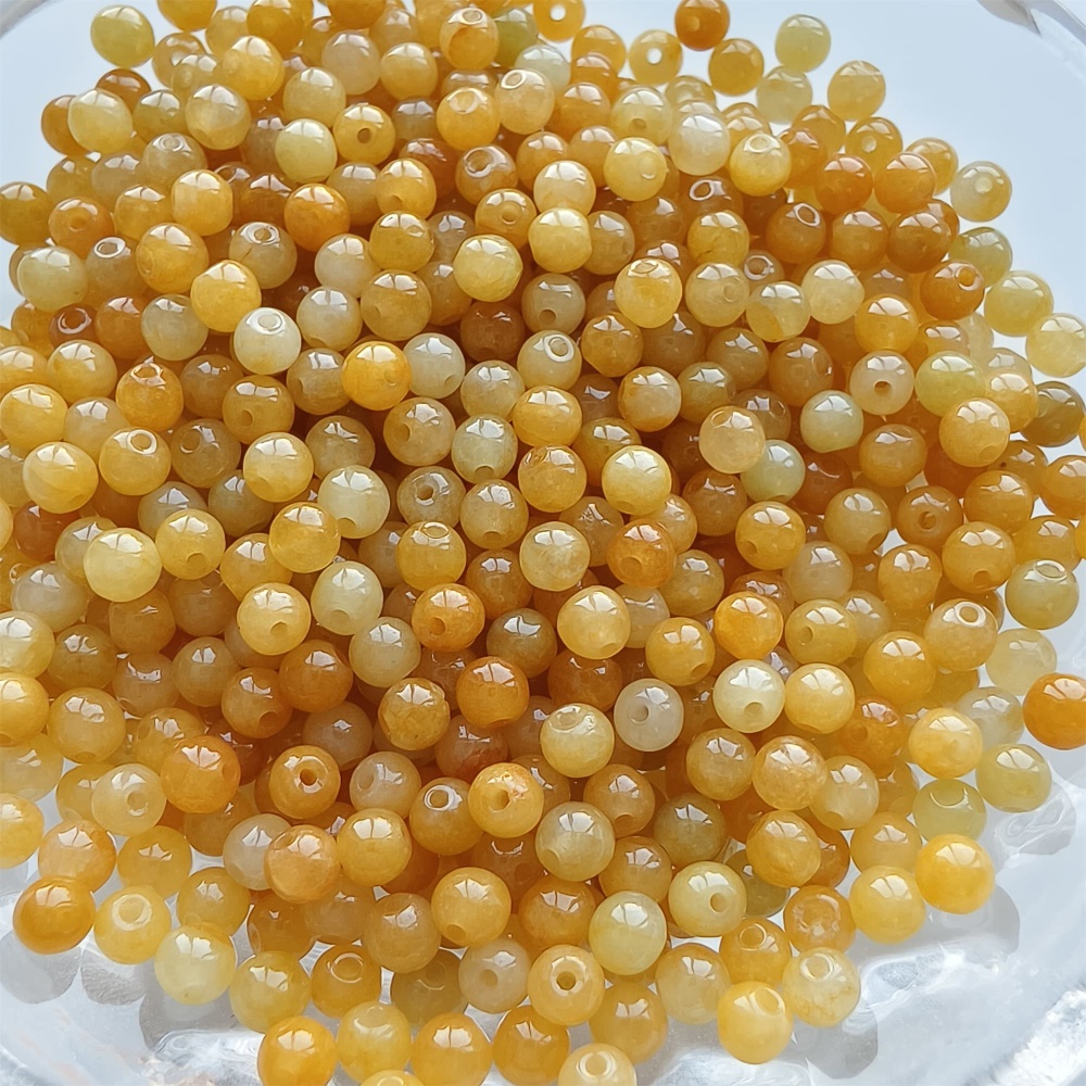 DDP 50pcs 3.5mm Natural Certificated Yellow Burmese Jadeite Round Beads