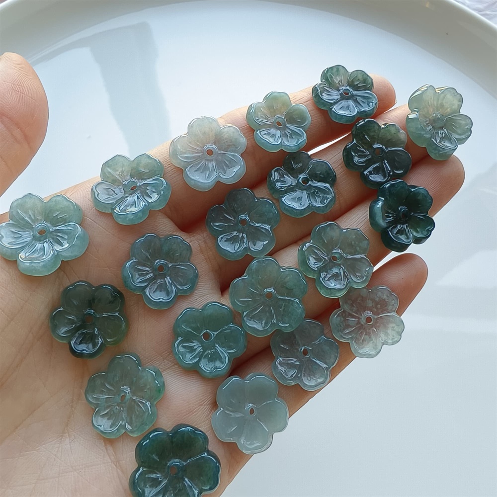 DDP 5pcs 14-17mm Natural Certificated Type A Blue Watery Guatemalan Jadeite Plum Blossom Beads