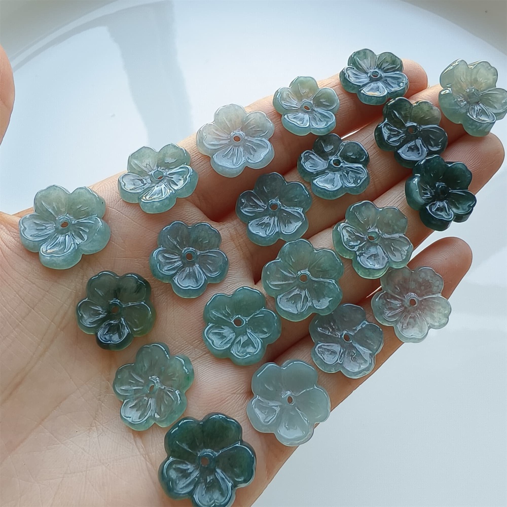 DDP 5pcs 14-17mm Natural Certificated Type A Blue Watery Guatemalan Jadeite Plum Blossom Beads