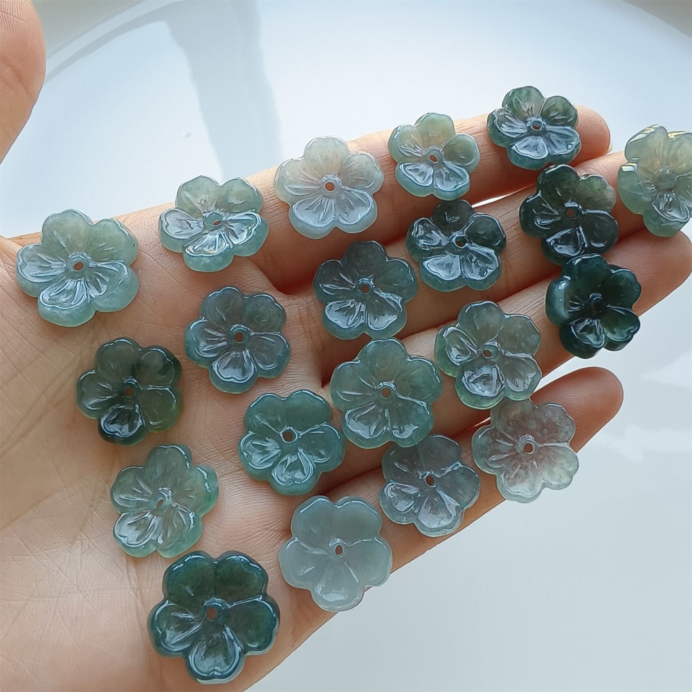 DDP 5pcs 14-17mm Natural Certificated Type A Blue Watery Guatemalan Jadeite Plum Blossom Beads