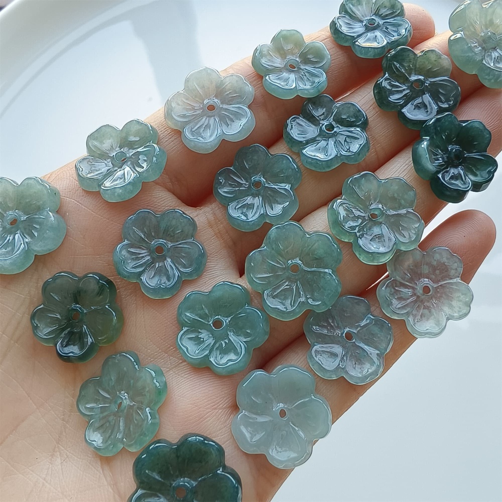 DDP 5pcs 14-17mm Natural Certificated Type A Blue Watery Guatemalan Jadeite Plum Blossom Beads