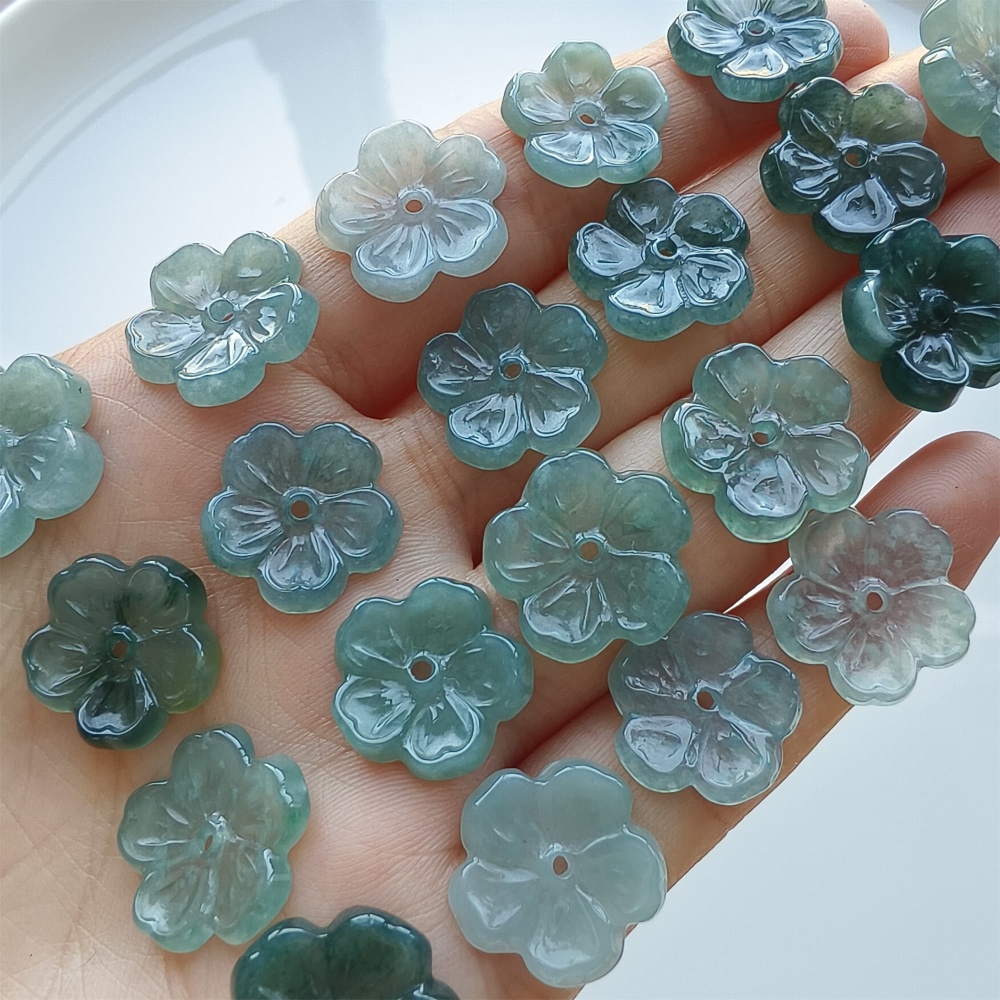 DDP 5pcs 14-17mm Natural Certificated Type A Blue Watery Guatemalan Jadeite Plum Blossom Beads