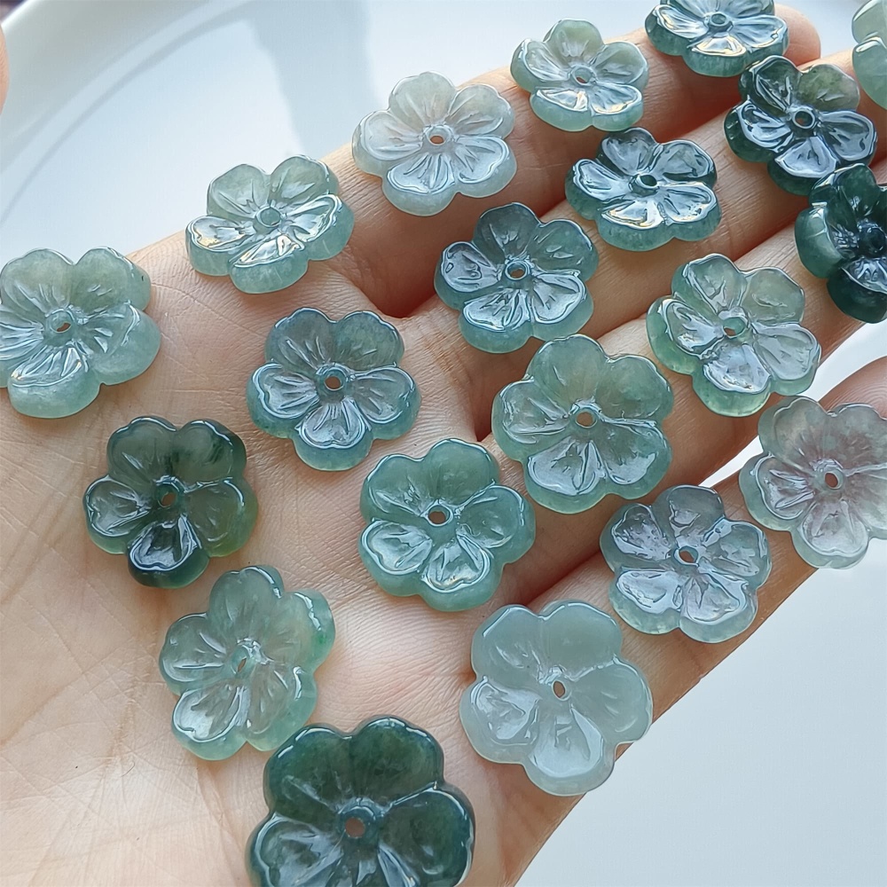 DDP 5pcs 14-17mm Natural Certificated Type A Blue Watery Guatemalan Jadeite Plum Blossom Beads