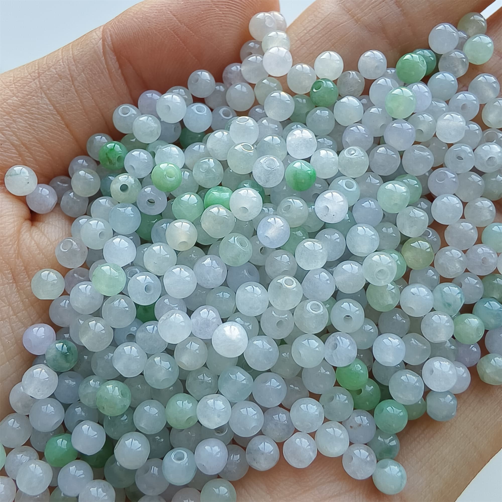 DDP 50pcs 3.7mm Natural Certificated Type A Green White Burmese Jadeite Round Beads