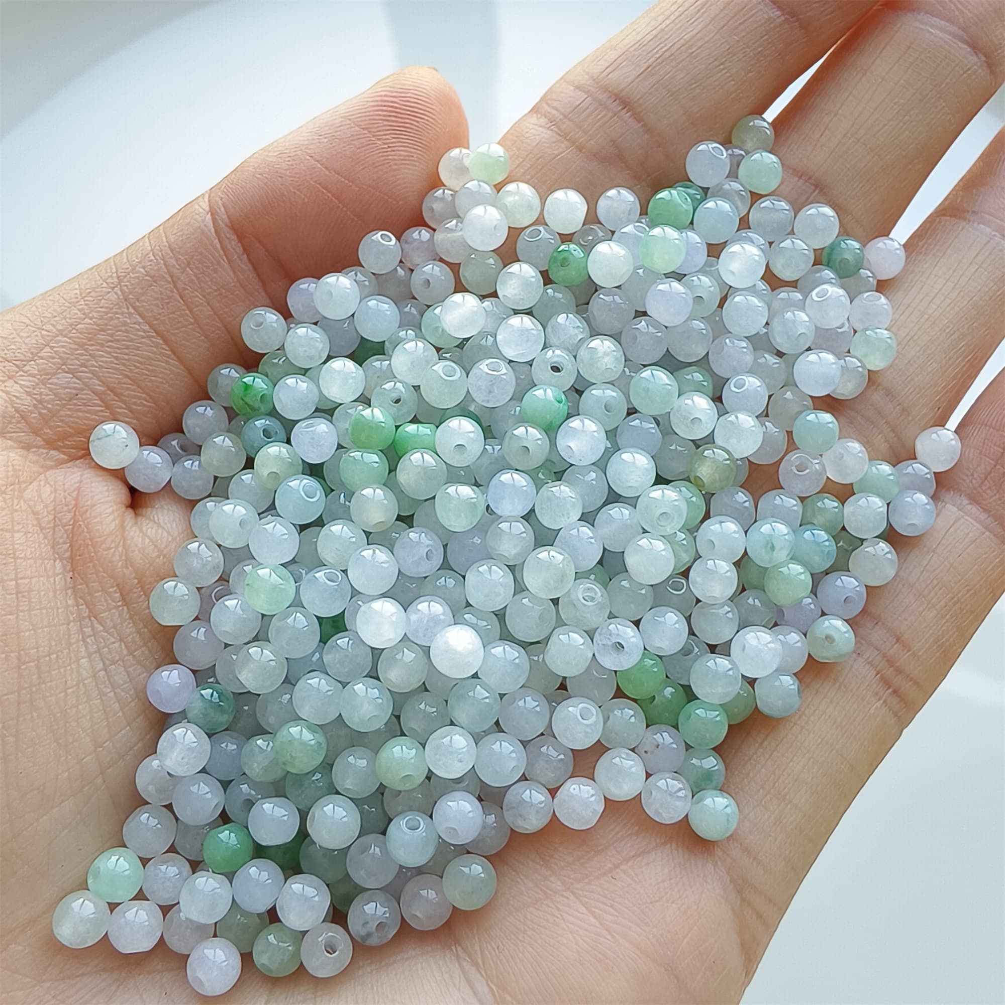 DDP 50pcs 3.7mm Natural Certificated Type A Green White Burmese Jadeite Round Beads