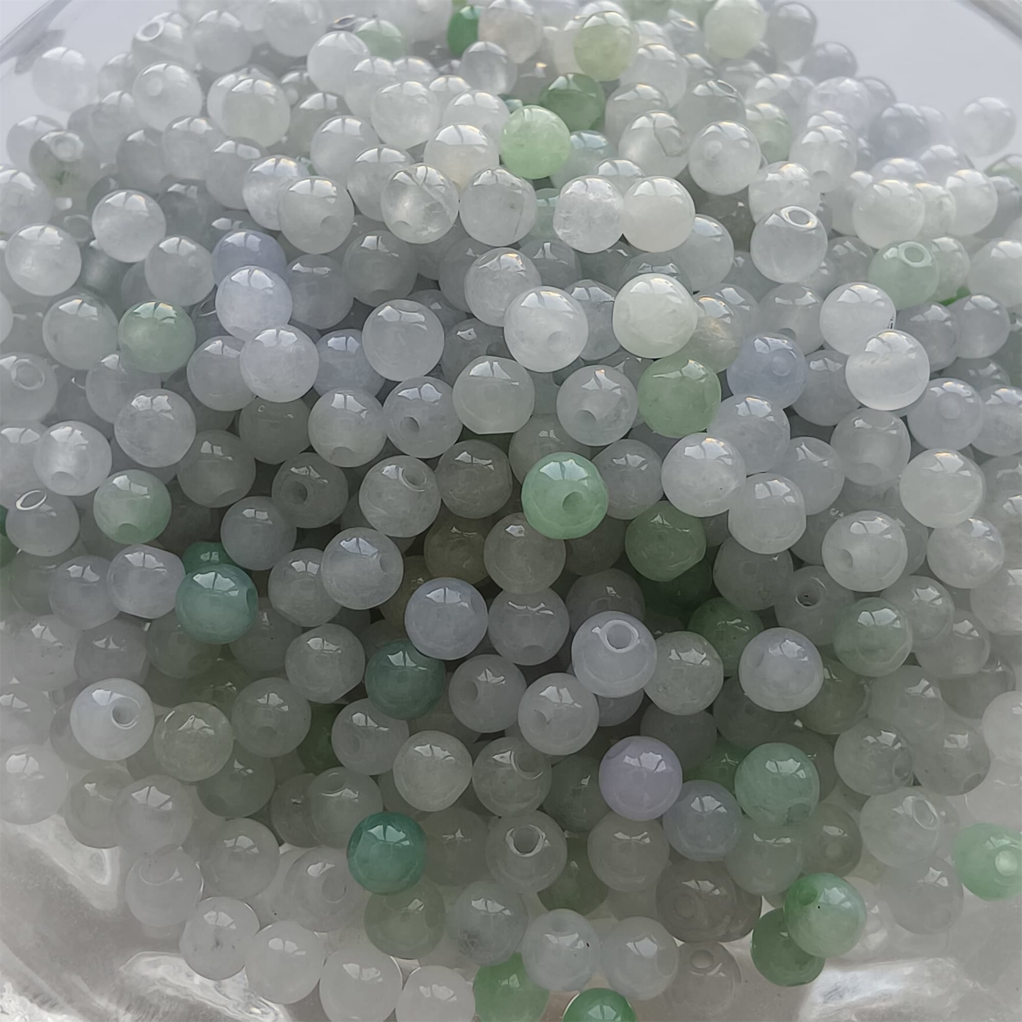 DDP 50pcs 3.7mm Natural Certificated Type A Green White Burmese Jadeite Round Beads