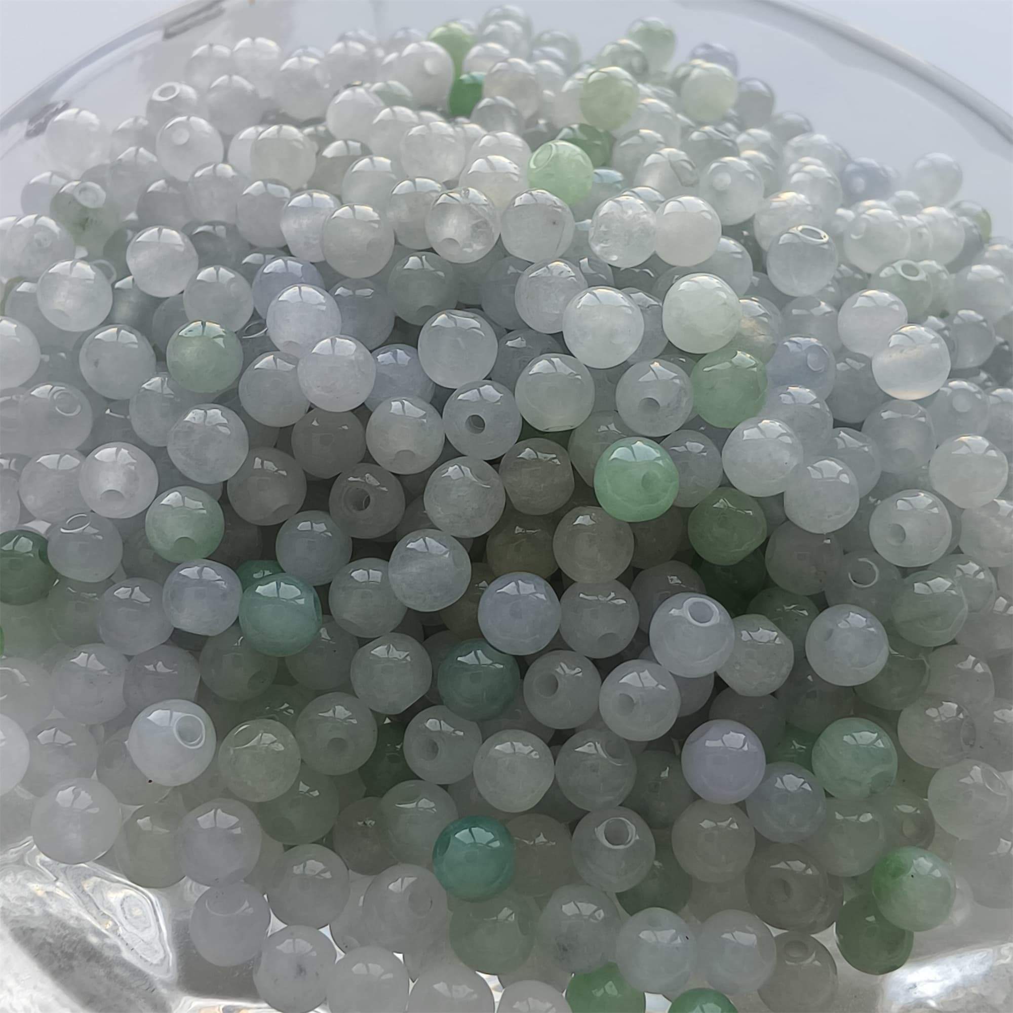 DDP 50pcs 3.7mm Natural Certificated Type A Green White Burmese Jadeite Round Beads