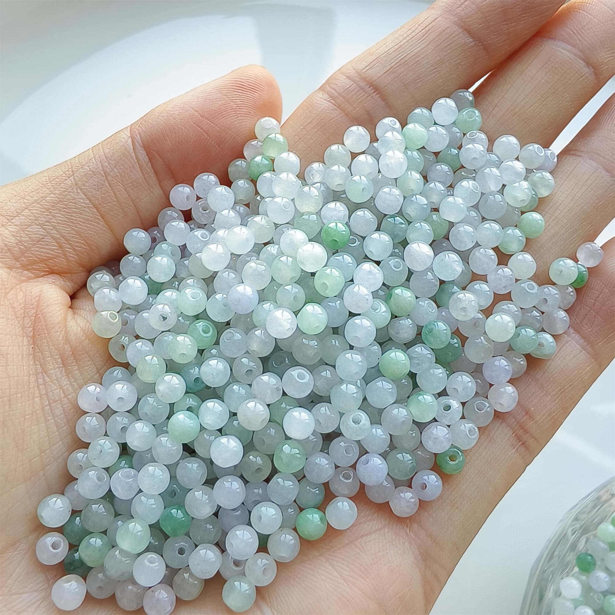 DDP 50pcs 3.7mm Natural Certificated Type A Green White Burmese Jadeite Round Beads