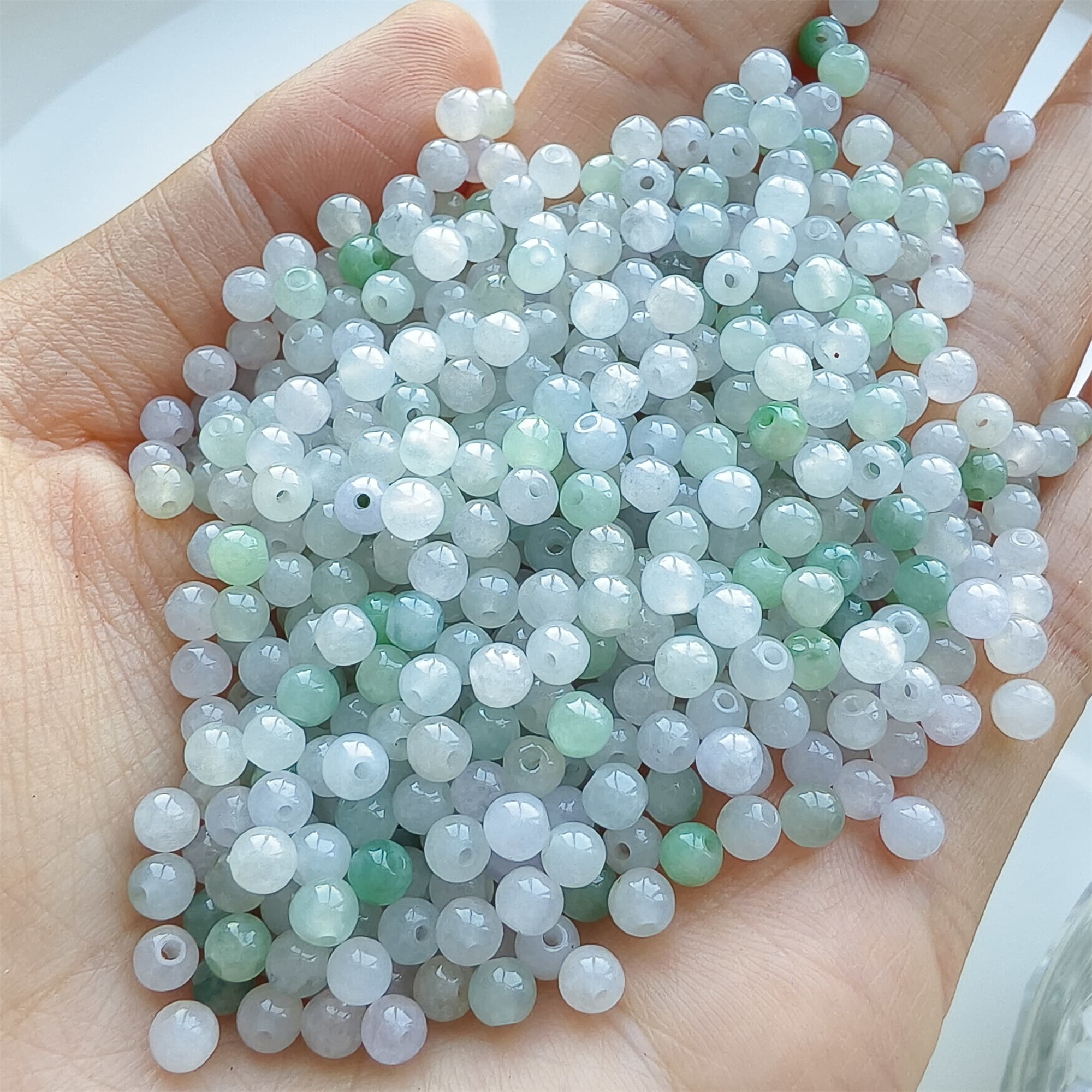 DDP 50pcs 3.7mm Natural Certificated Type A Green White Burmese Jadeite Round Beads