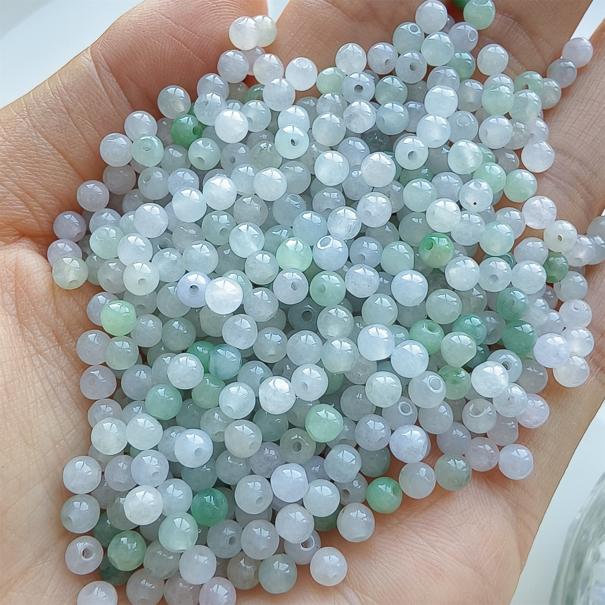 DDP 50pcs 3.7mm Natural Certificated Type A Green White Burmese Jadeite Round Beads