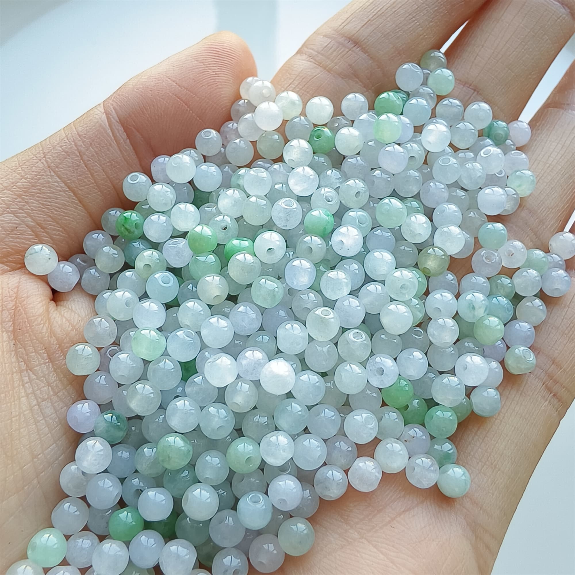 DDP 50pcs 3.7mm Natural Certificated Type A Green White Burmese Jadeite Round Beads
