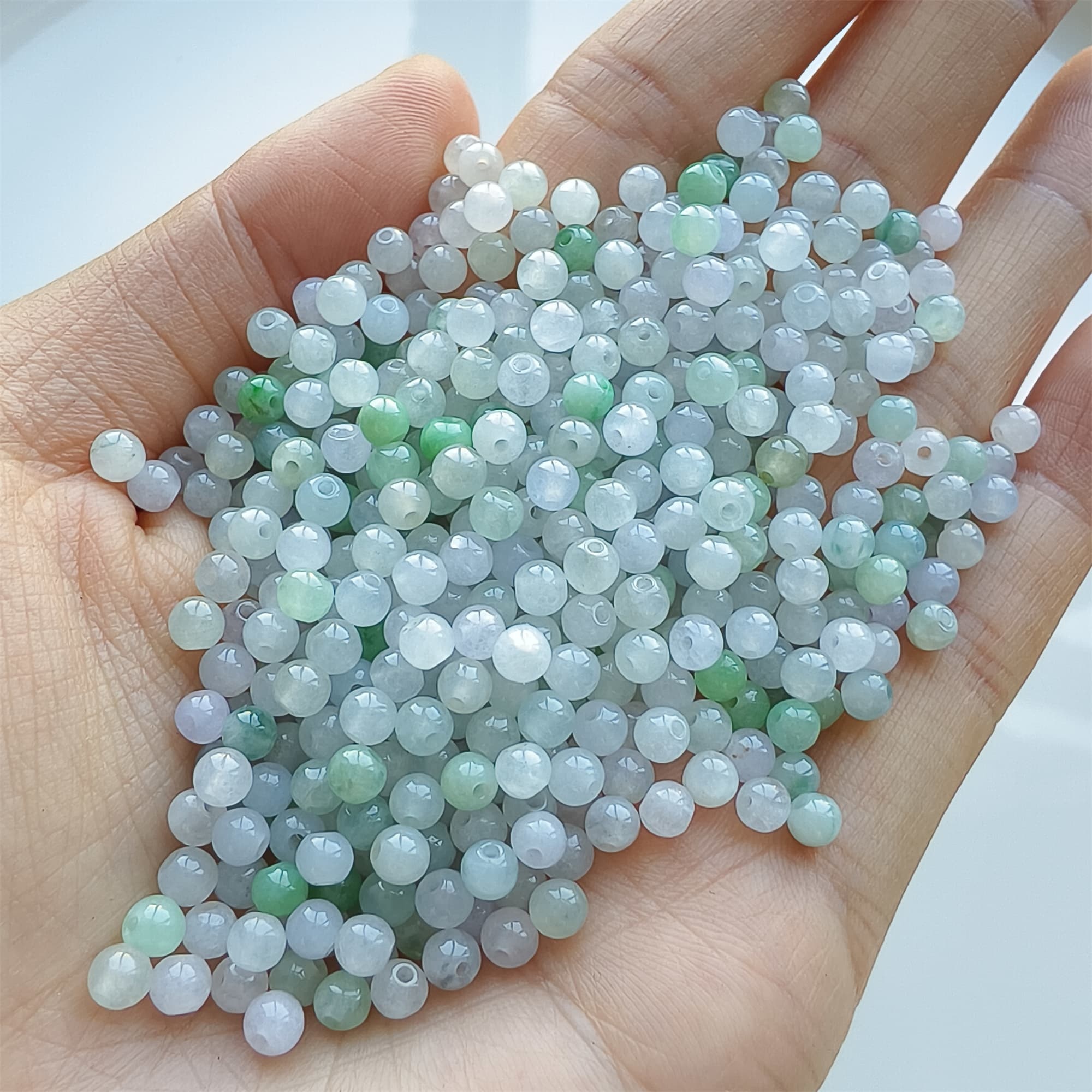 DDP 50pcs 3.7mm Natural Certificated Type A Green White Burmese Jadeite Round Beads