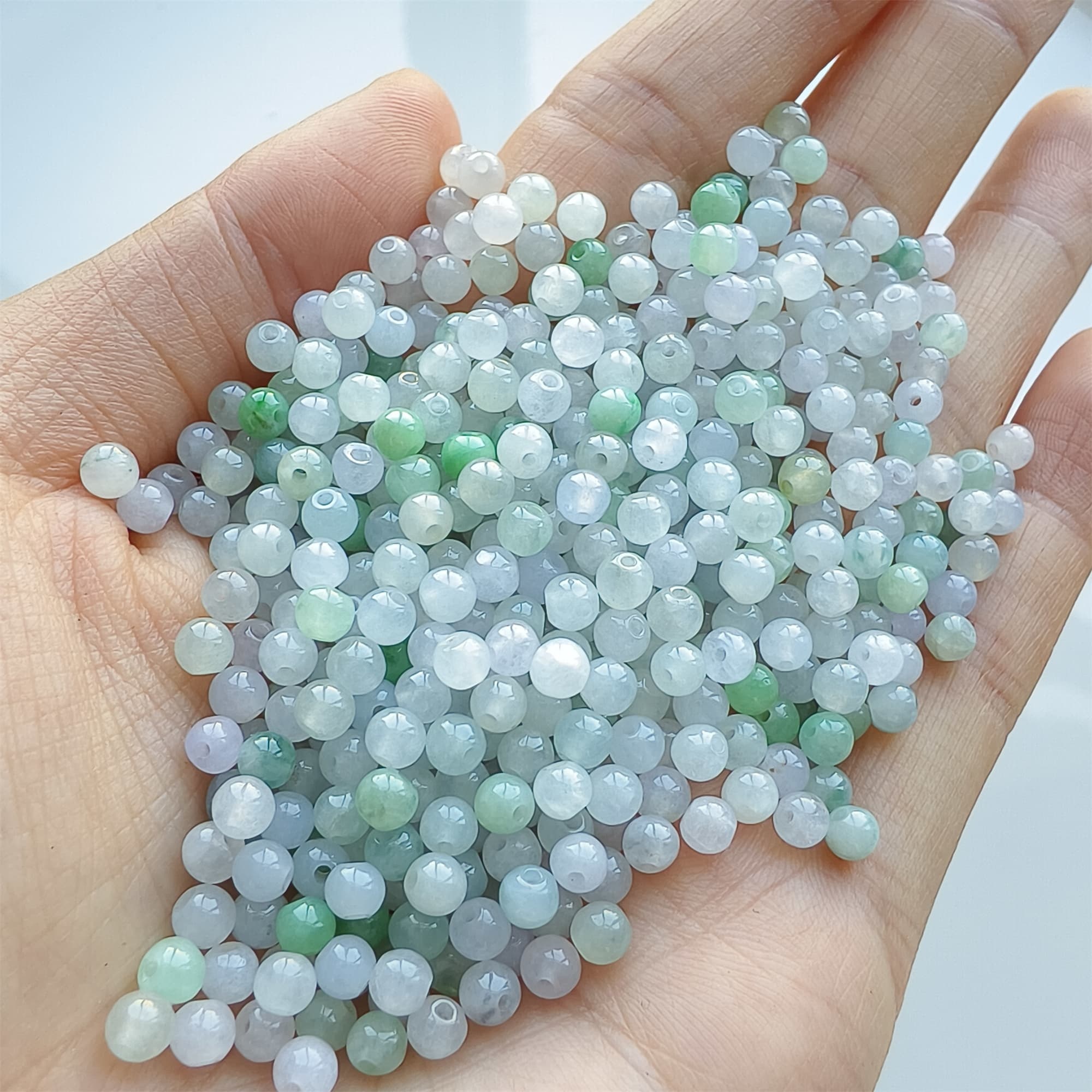 DDP 50pcs 3.7mm Natural Certificated Type A Green White Burmese Jadeite Round Beads