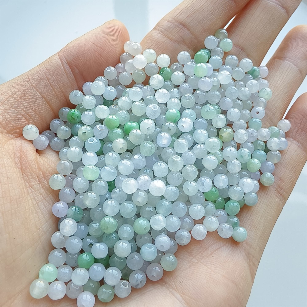 DDP 50pcs 3.7mm Natural Certificated Type A Green White Burmese Jadeite Round Beads
